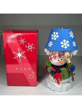 Vintage Avon Snowman Lamp with shade with Dangling Snowflakes Table Lamp